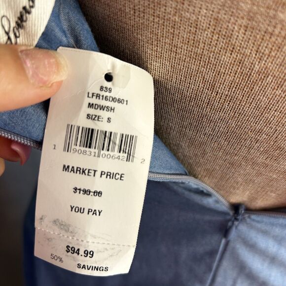 Lovers & Friends Chambray Midi Dress Size Small Tie Front Tencel Cutout Waist - Picture 8 of 11